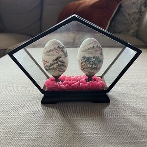 Chinese Hand Painted Eggs with Display Case Vintage 60s